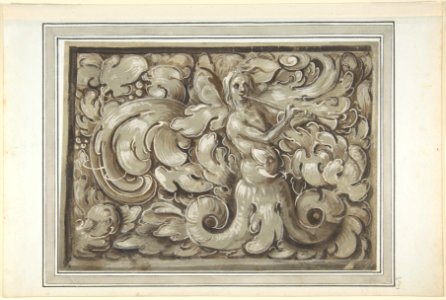 Nymph Playing a Horn (recto); Bracket with a Man's Head (verso) MET DP803559
