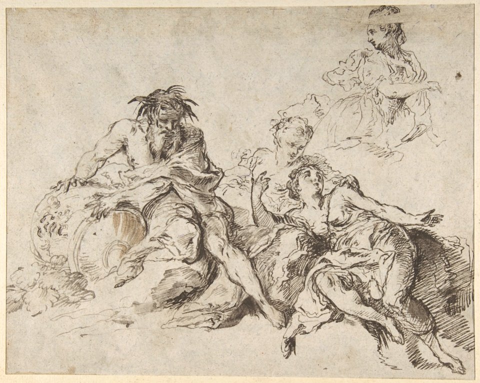 Nymphs Adorning the Statue of a Goddess (recto); River God with Three Nymphs (verso) MET DP803302