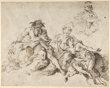 Nymphs Adorning the Statue of a Goddess (recto); River God with Three Nymphs (verso) MET DP803302