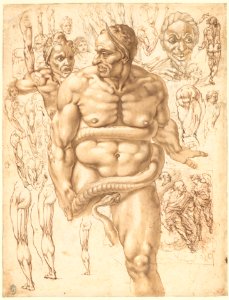 Nude Demon Encircled by a Serpent, after Michelangelo's Last Judgment; and Other Figure Studies (recto); Figure Studies (verso) MET DP146929