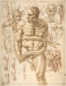 Nude Demon Encircled by a Serpent, after Michelangelo's Last Judgment; and Other Figure Studies (recto); Figure Studies (verso) MET DP809499