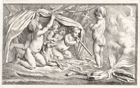 Nude children and a dog warming themselves by a fire; an allegory of Winter, after a bas-relief on the Fontaine des Quatre-Saisons (Paris) MET DP876437