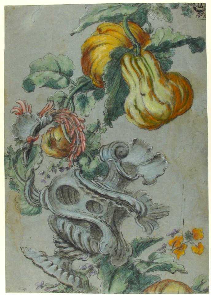 Ornamental Design with Fruit and Flowers (recto); Flower Stalk with Leaves (verso) MET 61.557.3