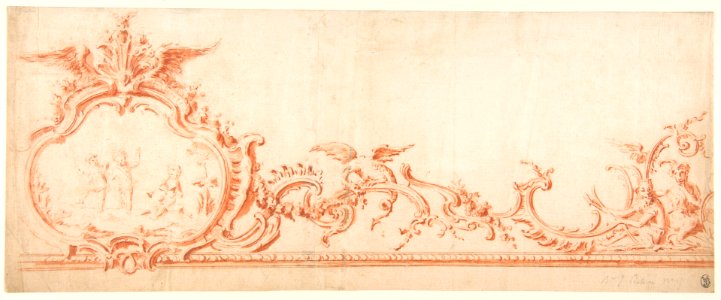 Ornament Drawing with Cartouche, Putti, and Monkeys MET DP812009