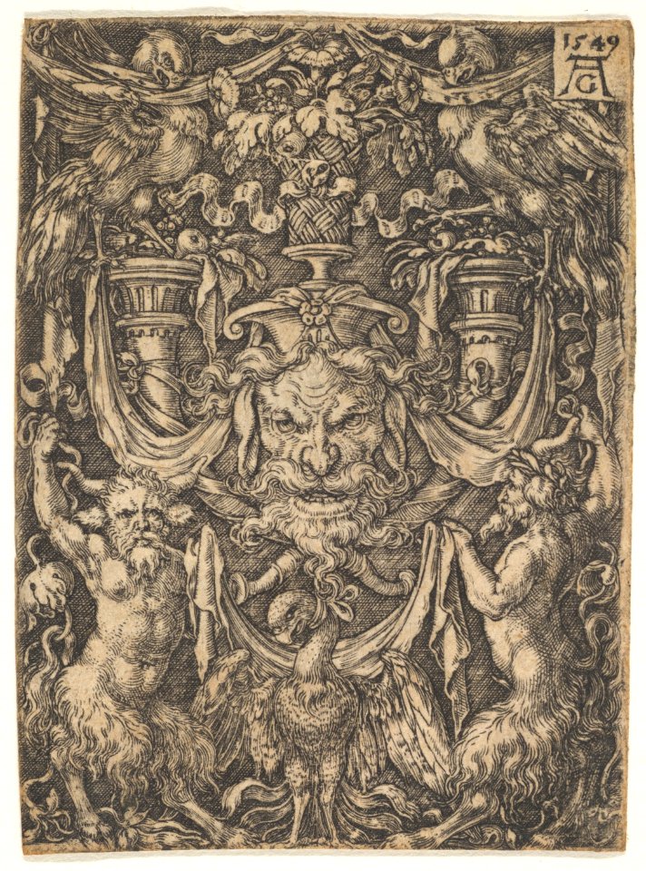 Ornamental Design with a Mask and an Eagle between Two Fauns below MET DP828544