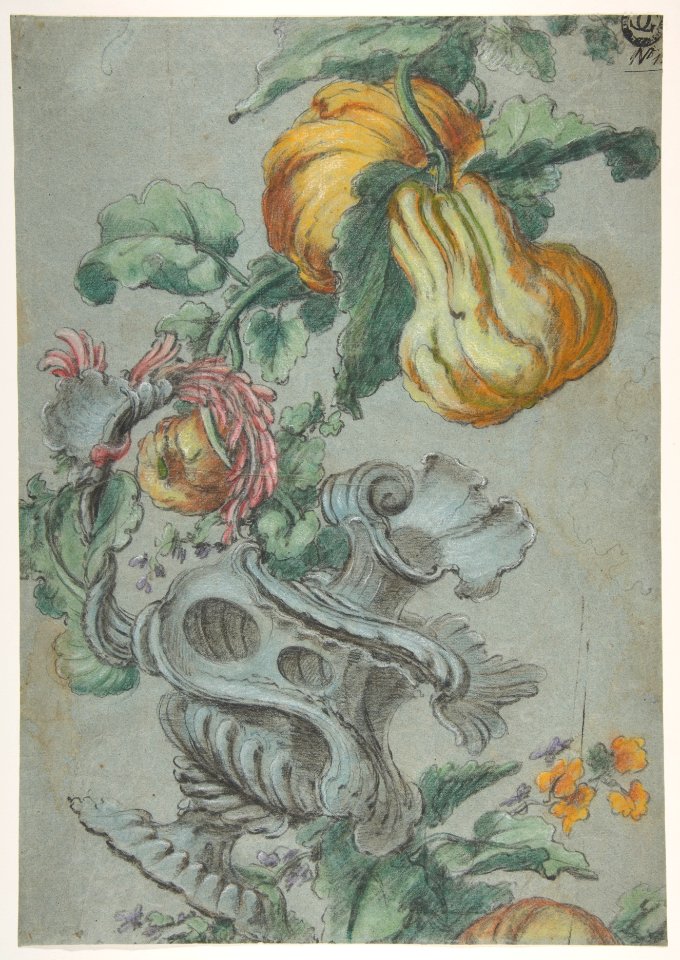 Ornamental Design with Fruit and Flowers (recto); Flower Stalk with Leaves (verso) MET DP812020