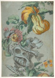 Ornamental Design with Fruit and Flowers (recto); Flower Stalk with Leaves (verso) MET DP812020