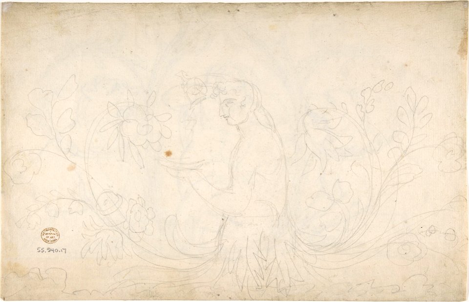 Ornament Containing a Nude Male with Pipes Framed by Two Dogs MET DP804559