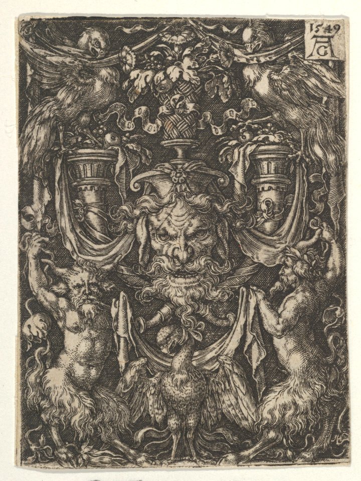 Ornamental Design with a Mask and an Eagle between Two Fauns below MET DP836774