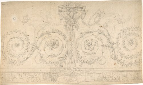 Ornament with Claw-footed Urn, Lynxes, Butterflies and Foliage above a Greek Meander MET DP804555