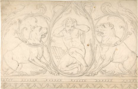 Ornament Containing a Nude Male with Pipes Framed by Two Dogs MET DP804558