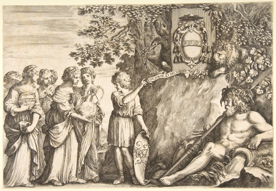 Ornament design for a thesis, the Strozzi coat of arms at top MET DP817324