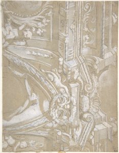 Ornamental Design for a Wall Monument Surmounted by a Balustrade with Human Figures, Angels Holding Garlands and Draperies (recto and verso). MET DP809470