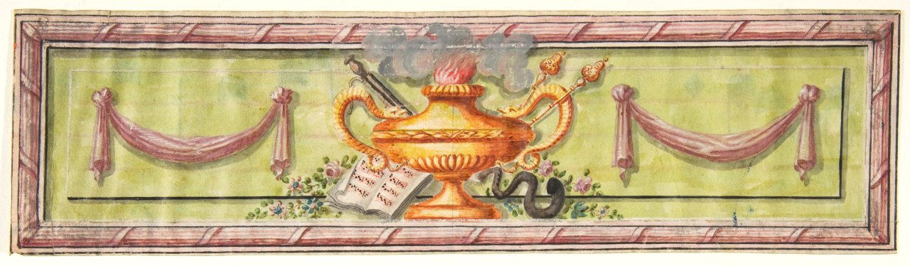 Ornamental Panel with Flaming Lamps and Sheet Music MET DP812724