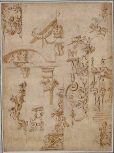 Ornamental sketches with a Griffin and Architectural Elements MET 48.148(60)