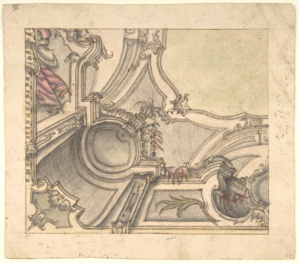 One Quarter of a Design for a Painted Ceiling (recto); Frieze with Putto, Vases,and Other Decorations (verso) MET DP803318