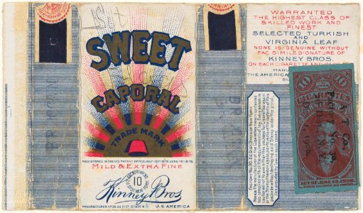 Original packaging for the National Flag on Domino series (T177), with original cancel stamp, issued by Kinney Brothers to promote Sweet Caporal Cigarettes MET DP842795