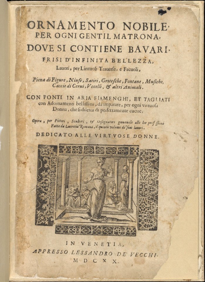 Ornamento nobile...Fatta da Lucretia Romana (Libro V of the Corona), title page (recto) MET DP358634