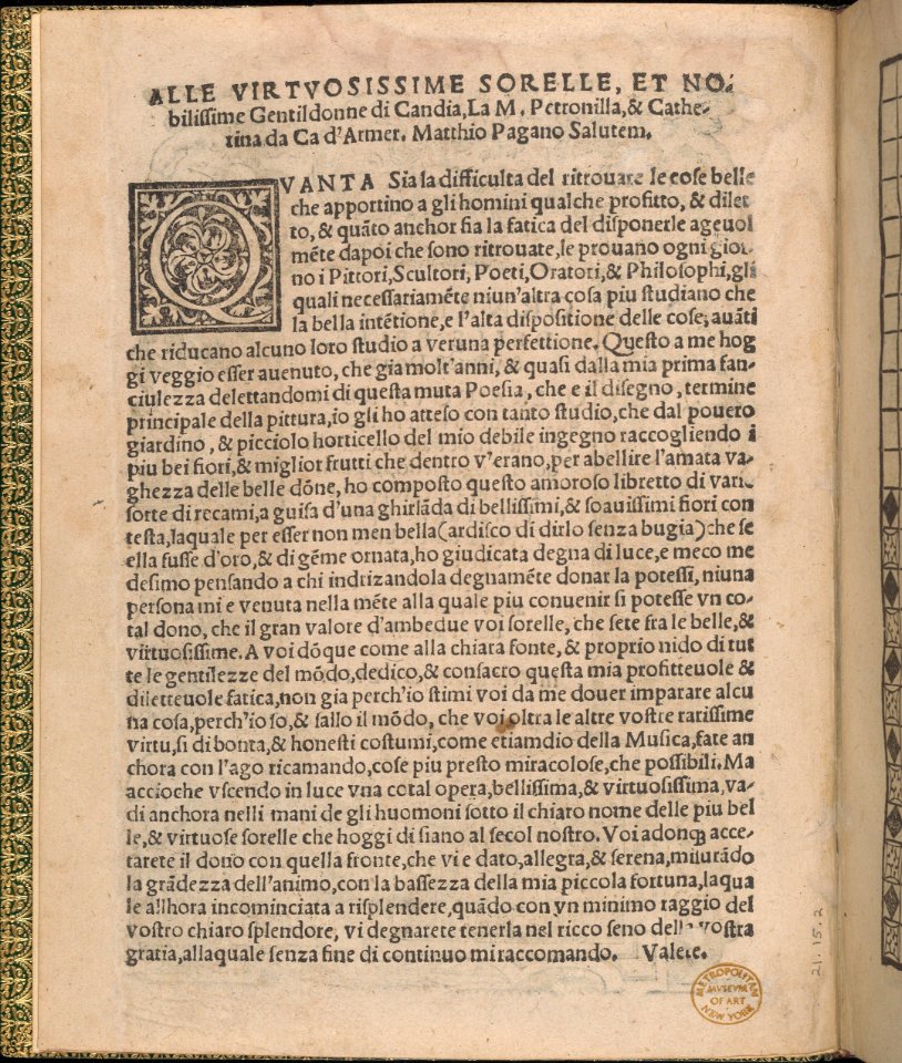 Ornamento delle belle & virtuose donne, title page (verso) MET DP360765