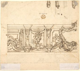 One Quarter of a Design for a Painted Ceiling (recto); Frieze with Putto, Vases,and Other Decorations (verso) MET DP803319