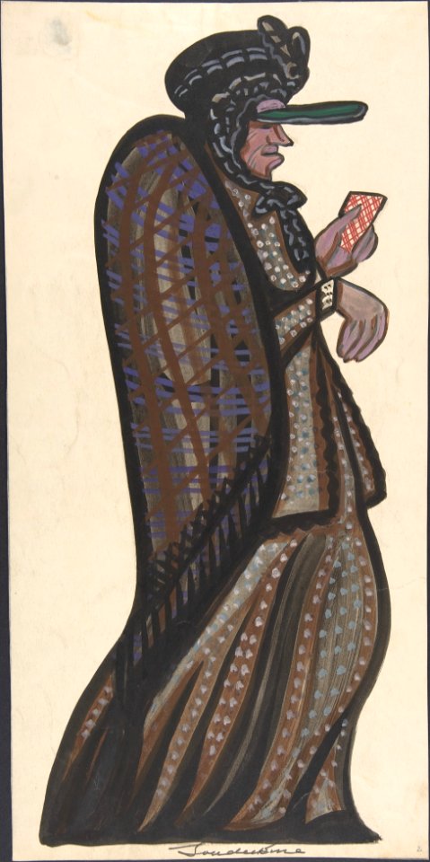 Old woman carrying a red and white checkered card MET DP804843