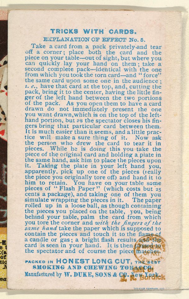 Number 14, Jumping Card, from the Tricks with Cards series (N138) issued by W. Duke, Sons & Co. to promote Honest Long Cut Tobacco MET DP865856