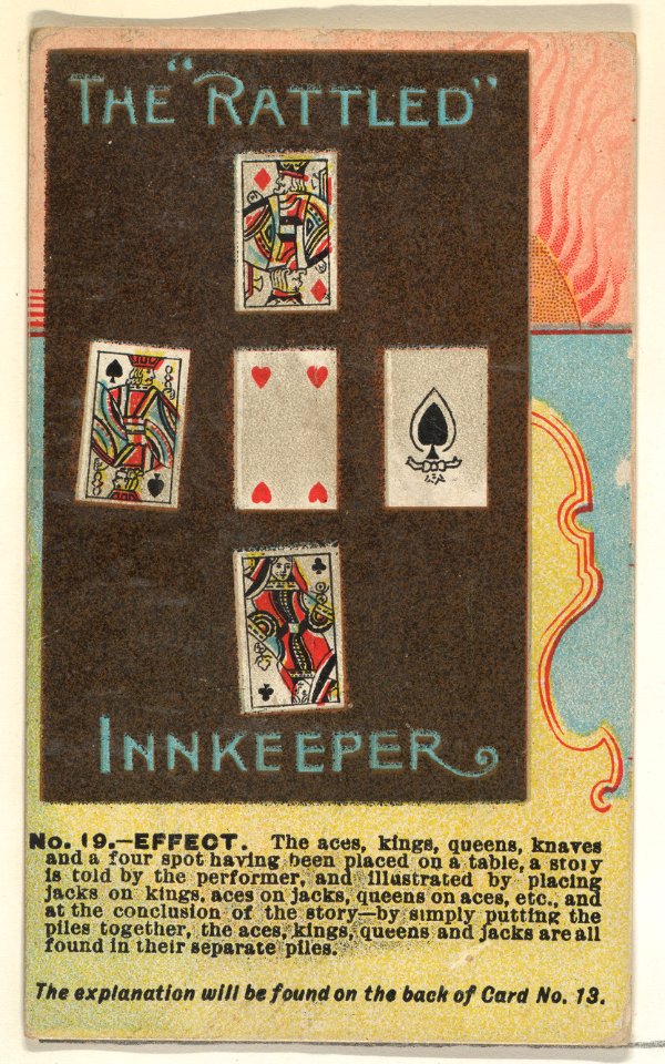 Number 19, The Rattled Innkeeper, from the Tricks with Cards series (N138) issued by W. Duke, Sons & Co. to promote Honest Long Cut Tobacco MET DP865688