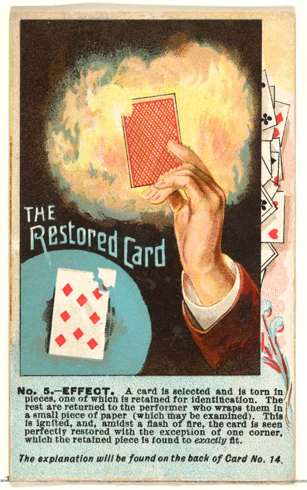 Number 5, The Restored Card, from the Tricks with Cards series (N138) issued by W. Duke, Sons & Co. to promote Honest Long Cut Tobacco MET DP865674
