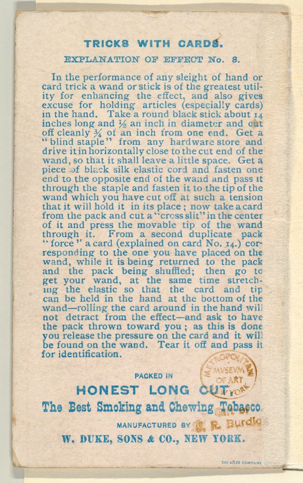 Number 19, The Rattled Innkeeper, from the Tricks with Cards series (N138) issued by W. Duke, Sons & Co. to promote Honest Long Cut Tobacco MET DP865861