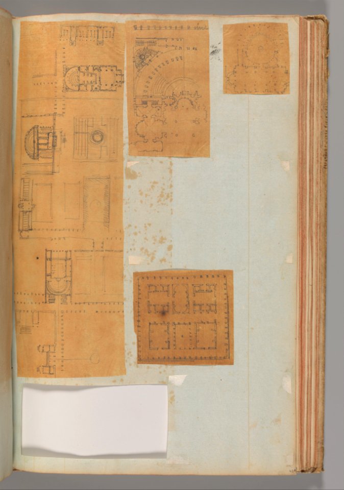 Page from a Scrapbook containing Drawings and Several Prints of Architecture, Interiors, Furniture and Other Objects MET DP372171