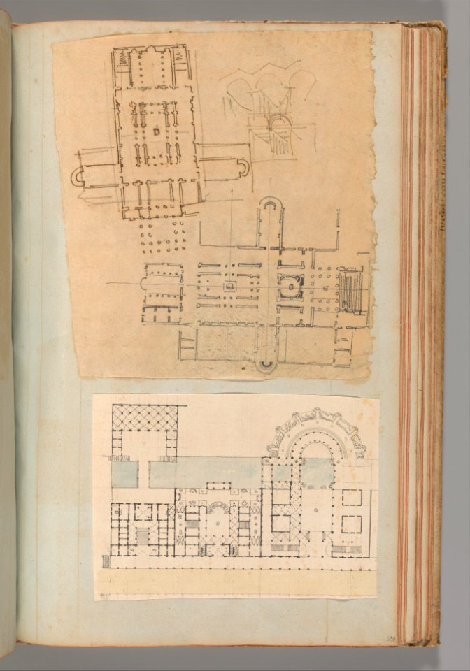 Page from a Scrapbook containing Drawings and Several Prints of Architecture, Interiors, Furniture and Other Objects MET DP372130