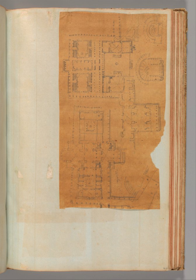 Page from a Scrapbook containing Drawings and Several Prints of Architecture, Interiors, Furniture and Other Objects MET DP372117
