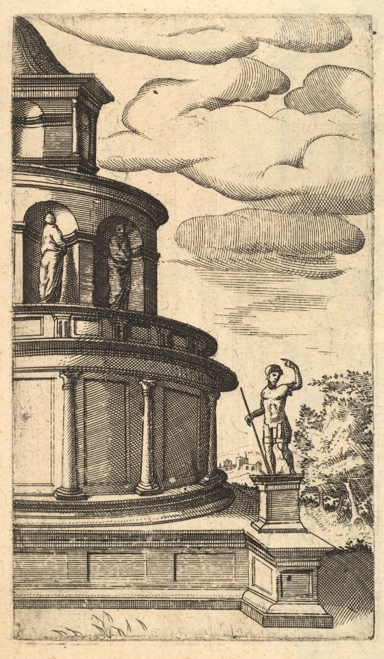 Partial view of a Building [Sepulchrum Adriani] from the series 'Ruinarum variarum fabricarum delineationes pictoribus caeterisque id genus artificibus multum utiles', Lambert Zutman dit Suavius, circa 1572