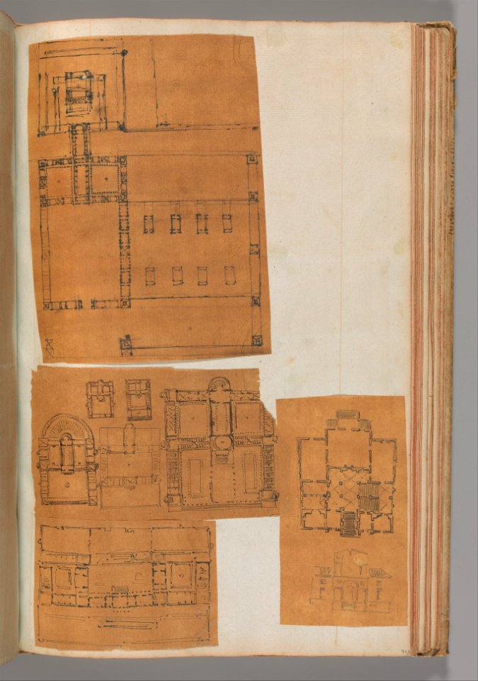Page from a Scrapbook containing Drawings and Several Prints of Architecture, Interiors, Furniture and Other Objects MET DP372100