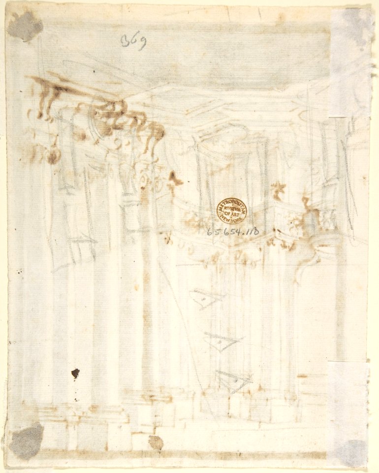 Partial View of an Architectural Interior (recto); Undecipherable Sketches (verso) MET DP803507
