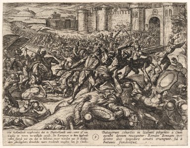 Plate 9- The Romans Defeated by the Dutch Troops at Bonna, from The War of the Romans Against the Batavians (Romanorvm et Batavorvm societas) MET DP862868