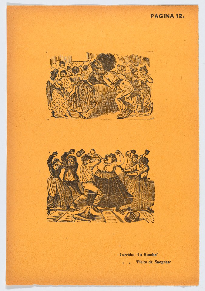 Page 12- figures dancing, mothers-in-law fighting, from '36 Grabados' (Mexico, 1943) MET DP872834