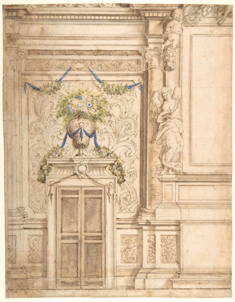 Part of the Wall Decoration for a Church, Doorway at Left, 1-2 Altarpiece at Right MET DP801328