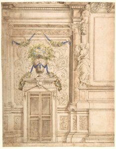 Part of the Wall Decoration for a Church, Doorway at Left, 1-2 Altarpiece at Right MET DP801328