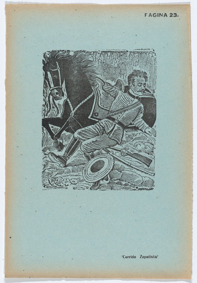 Page 23- a soldier being flung from a horse, from '36 Grabados' (Mexico, 1943) MET DP872845