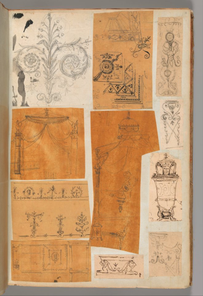 Page from a Scrapbook containing Drawings and Several Prints of Architecture, Interiors, Furniture and Other Objects MET DP372082