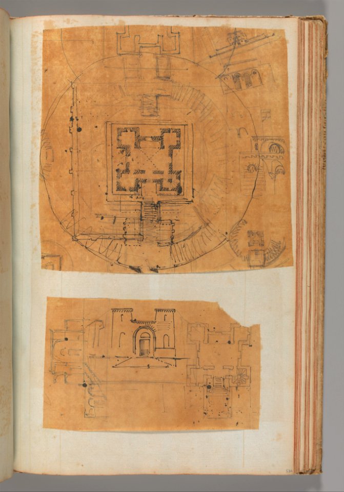 Page from a Scrapbook containing Drawings and Several Prints of Architecture, Interiors, Furniture and Other Objects MET DP372065