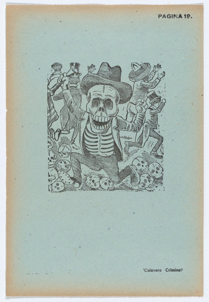 Page 19- a criminal calavera terrifying people, from '36 Grabados' (Mexico, 1943) MET DP872841