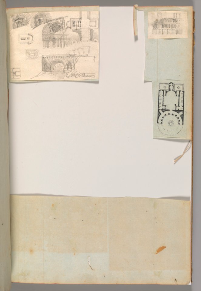 Page from a Scrapbook containing Drawings and Several Prints of Architecture, Interiors, Furniture and Other Objects MET DP372178