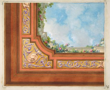 Partial design for ceiling decoration with clouds and roses MET DP811424