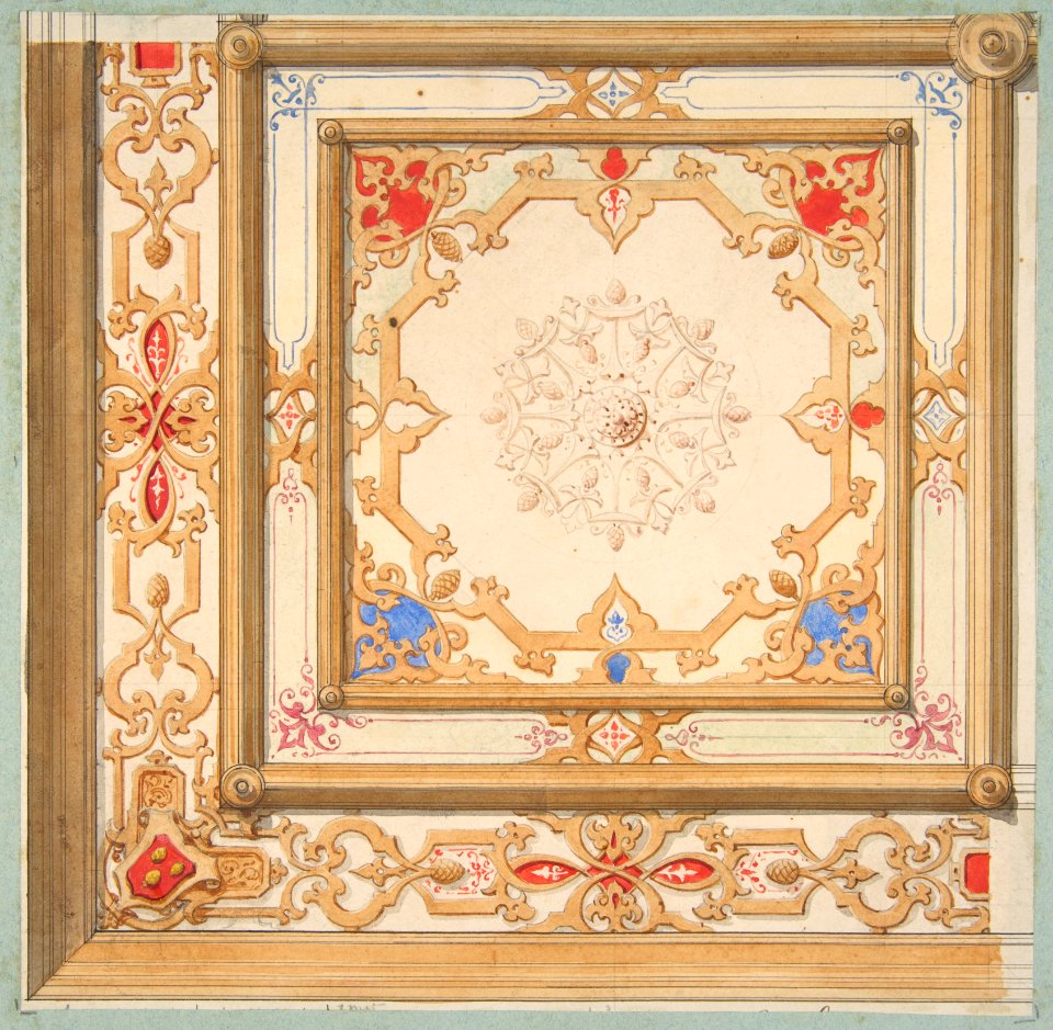 Partial design for a ceiling painted in strapwork and pine cone motifs MET DP811787