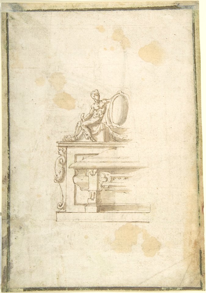 Partial Design for a Tomb with a Seated Male Figure Holding a Shield (recto); Partial Design for a Tomb with a Seated Male Figure, Putti and an Obelisk (verso) MET DP802034