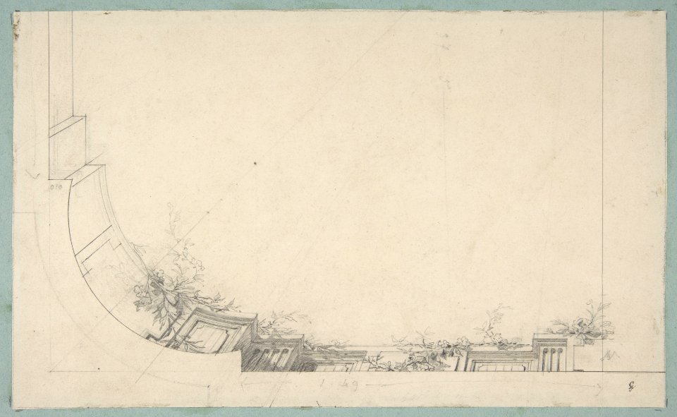 Partial design for a ceiling decorated with a trompe l'oeil balustrade MET DP811421