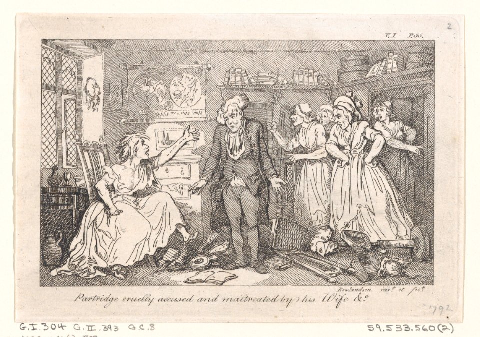 Partridge cruelly accused and maltreated by his Wife &..., illustration to Henry Fielding's "The History of Tom Jones, a Foundling" (Edinburgh, 1791), Vol. I (Book I, chapter 4) MET DP872125