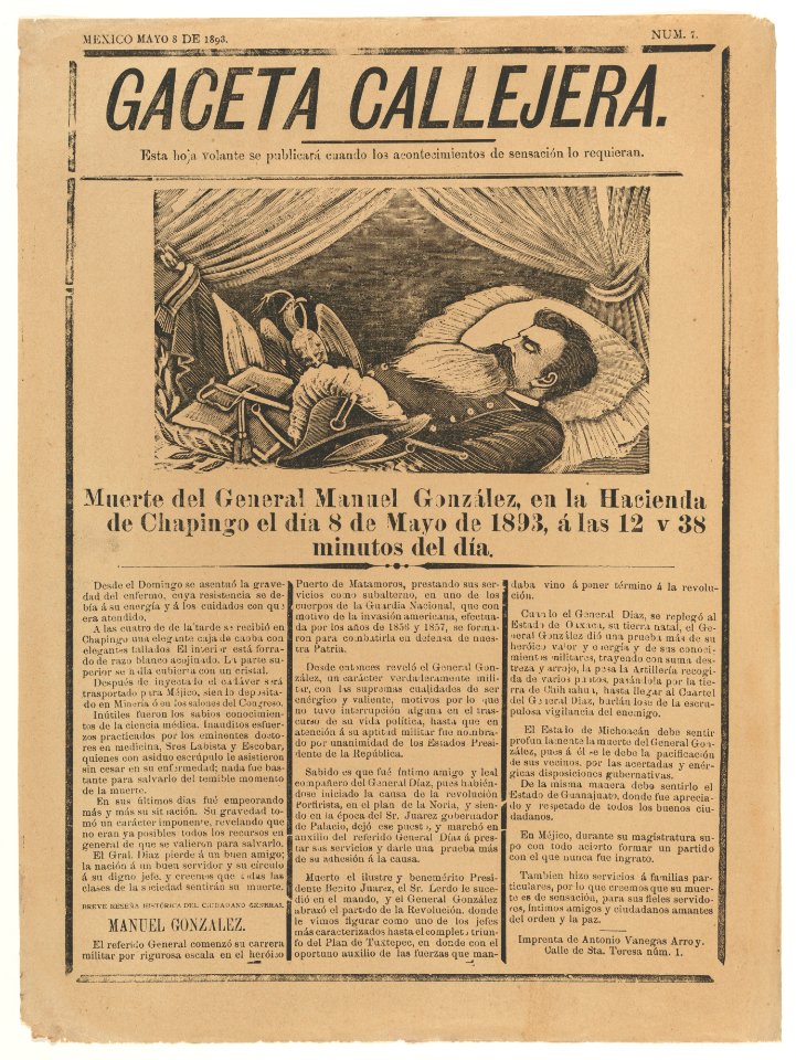 Page from the periodical 'Gaceta Callejera' relating to the death of General González in Chapingo on 8 May 1893 MET DP867966